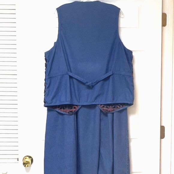 Victoria Jones Vtg 2 Pc Vest‎ Skirt Set Sz 1X~2X Teacher Denim Starburst Weave - Picture 3 of 16